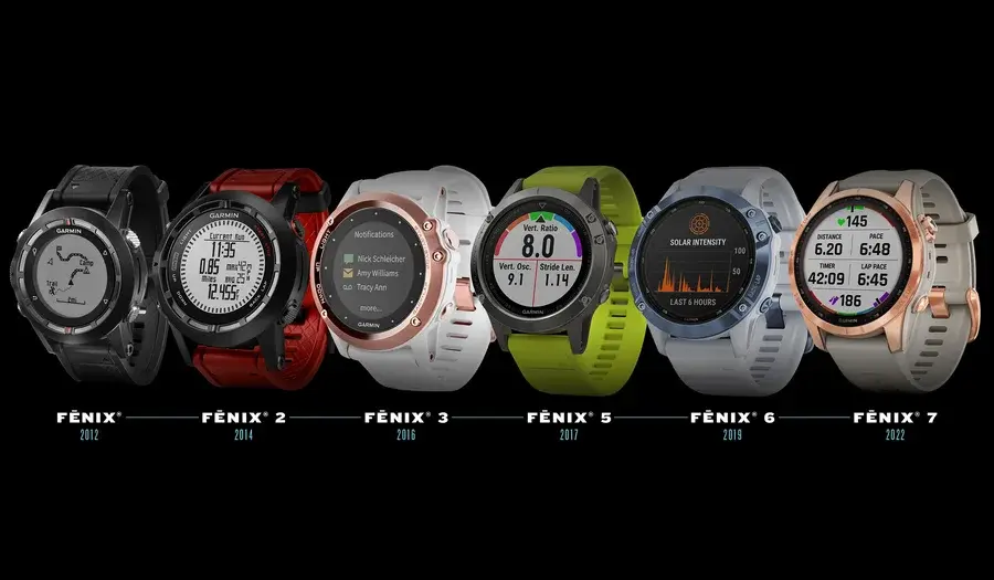 Evolución de la saga Garmin Fénix del modelo original de 2012 al Fénix 7 de 2022